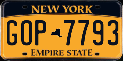 NY license plate GOP7793