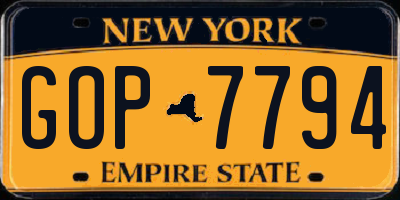 NY license plate GOP7794