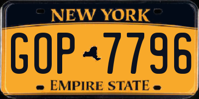 NY license plate GOP7796