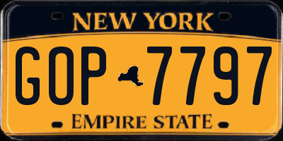 NY license plate GOP7797