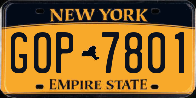 NY license plate GOP7801