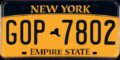 NY license plate GOP7802