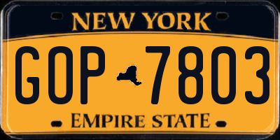 NY license plate GOP7803