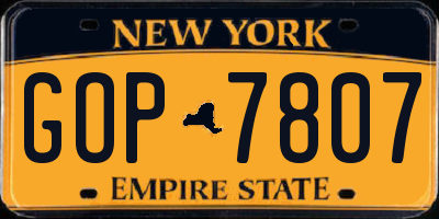 NY license plate GOP7807