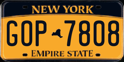 NY license plate GOP7808