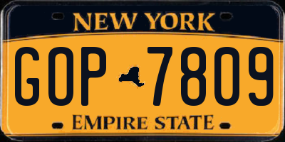 NY license plate GOP7809