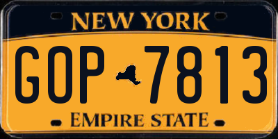 NY license plate GOP7813