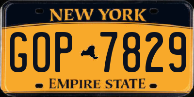 NY license plate GOP7829