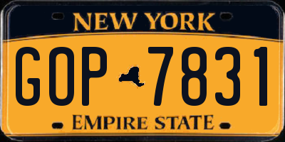 NY license plate GOP7831