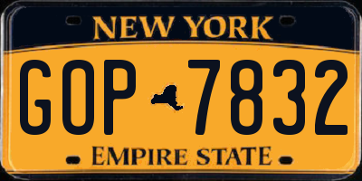 NY license plate GOP7832