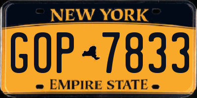 NY license plate GOP7833