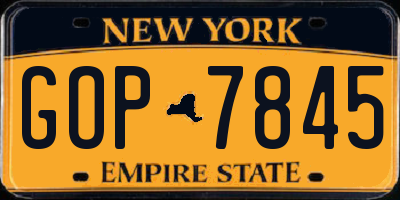 NY license plate GOP7845