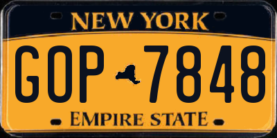 NY license plate GOP7848