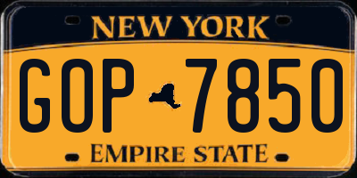 NY license plate GOP7850