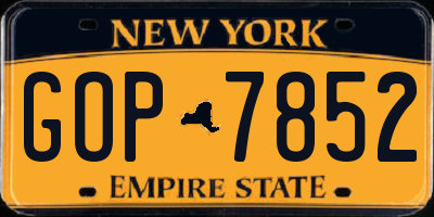 NY license plate GOP7852