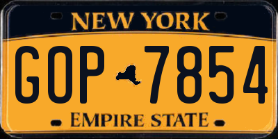 NY license plate GOP7854