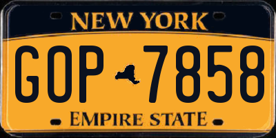 NY license plate GOP7858