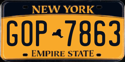 NY license plate GOP7863