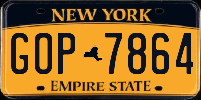 NY license plate GOP7864