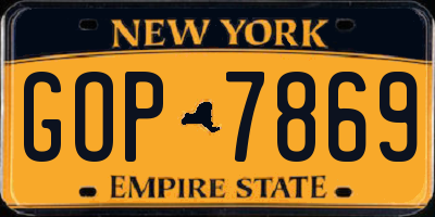 NY license plate GOP7869