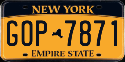 NY license plate GOP7871