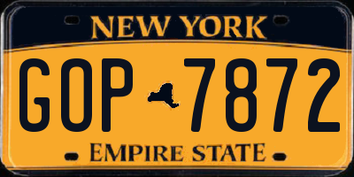 NY license plate GOP7872