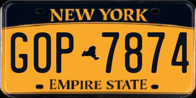 NY license plate GOP7874