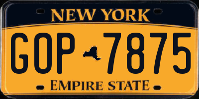 NY license plate GOP7875