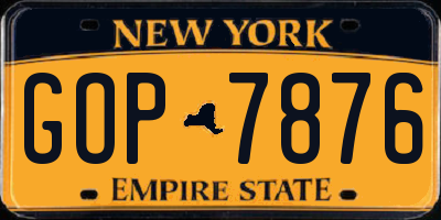 NY license plate GOP7876