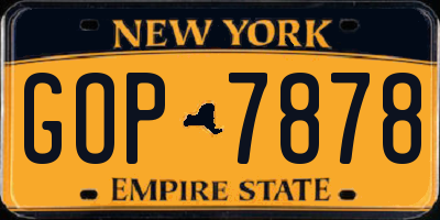 NY license plate GOP7878