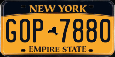 NY license plate GOP7880