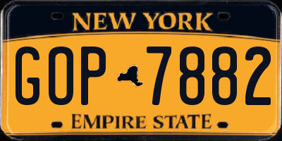 NY license plate GOP7882