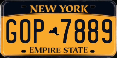 NY license plate GOP7889