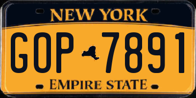 NY license plate GOP7891