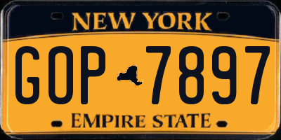 NY license plate GOP7897