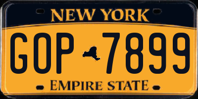 NY license plate GOP7899
