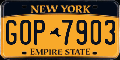 NY license plate GOP7903