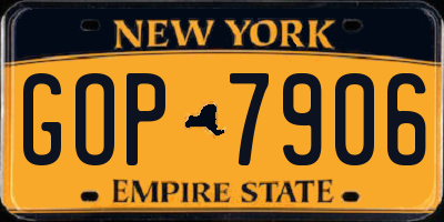 NY license plate GOP7906