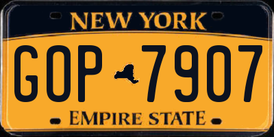 NY license plate GOP7907