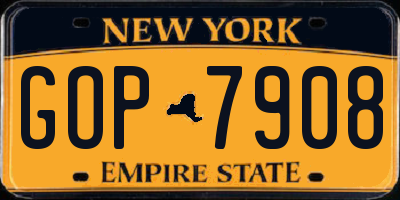 NY license plate GOP7908