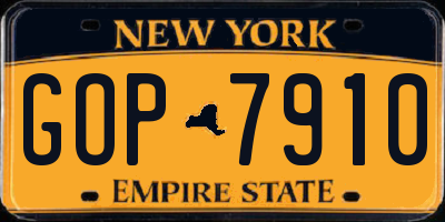 NY license plate GOP7910
