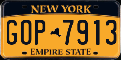 NY license plate GOP7913
