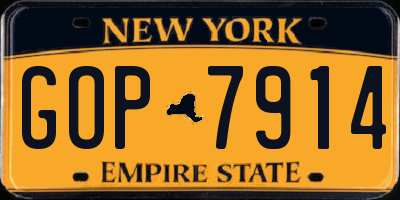 NY license plate GOP7914