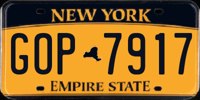 NY license plate GOP7917
