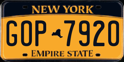 NY license plate GOP7920