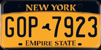 NY license plate GOP7923