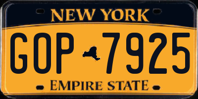 NY license plate GOP7925