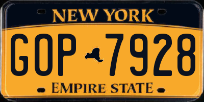 NY license plate GOP7928