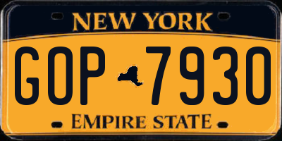 NY license plate GOP7930