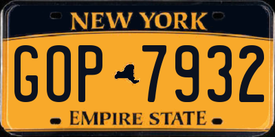 NY license plate GOP7932